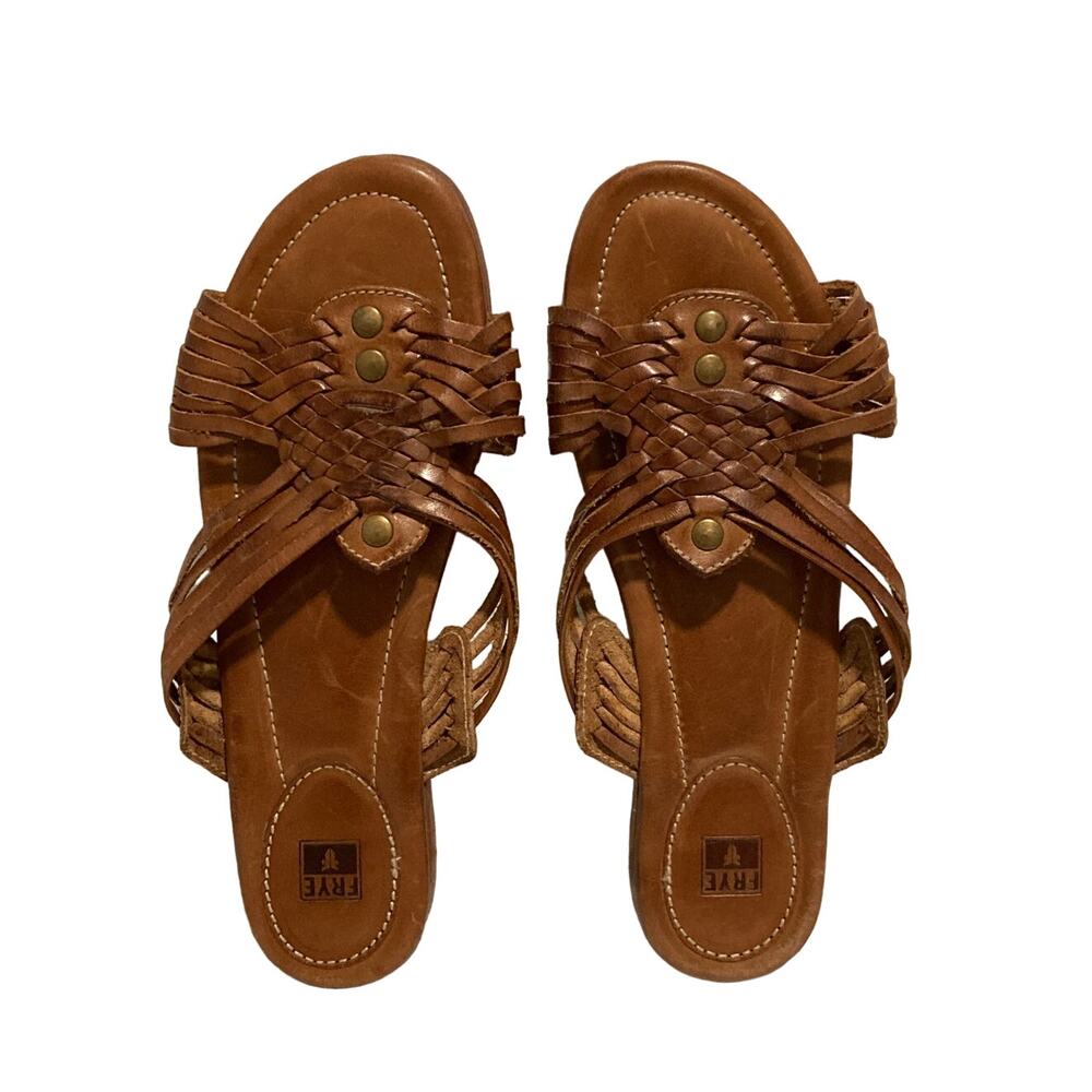 FRYE Women's Jacey Braided Brown Leather Huarache Sandals Slip-on 7.5